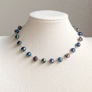 Handmade Iridescent Peacock Pearl Necklace with 925 Sterling Silver Accents
